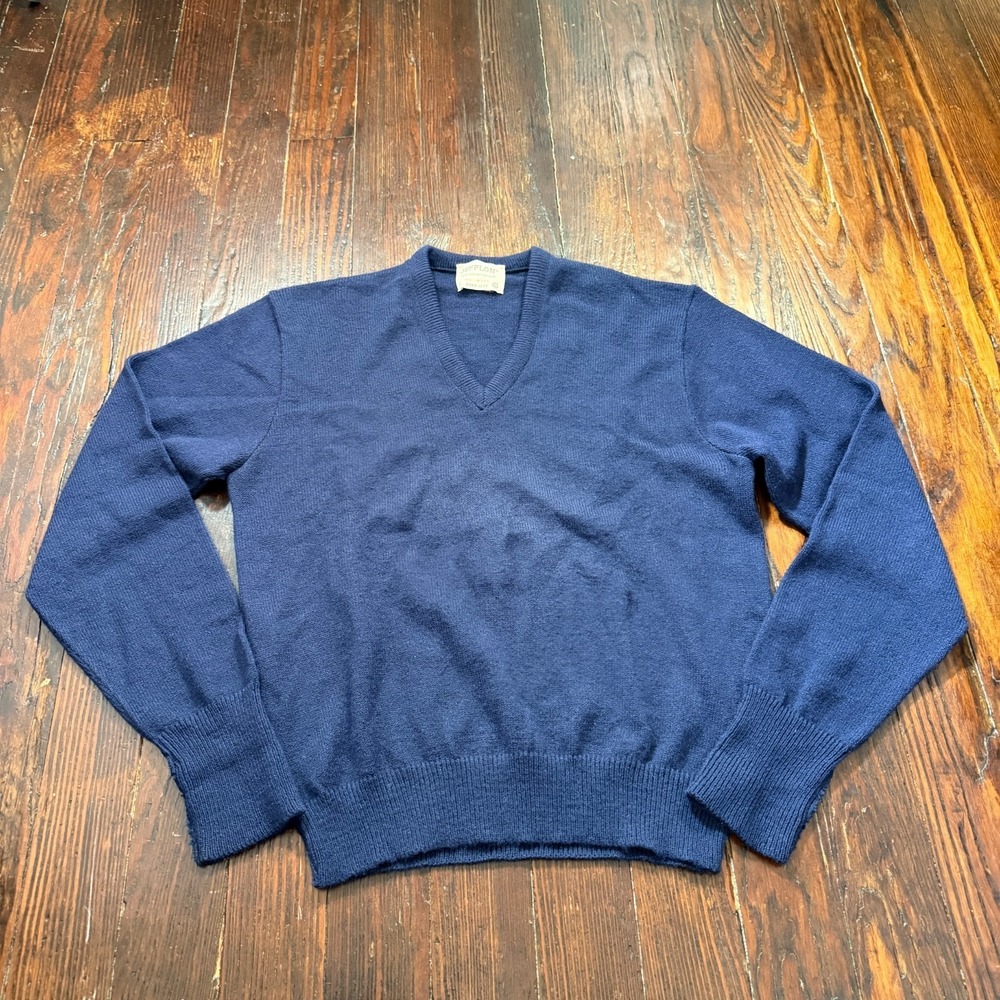 Vintage Lord Jeff Sweater Mens L Blue V Neck Jefflon Dupont Orlon MADE IN USA